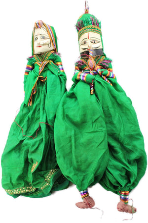Traditional Plain Green Kathputli Puppet Pair