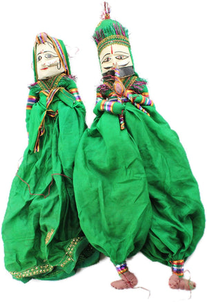 Traditional Plain Green Kathputli Puppet Pair