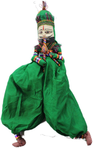 Traditional Plain Green Kathputli Puppet Pair