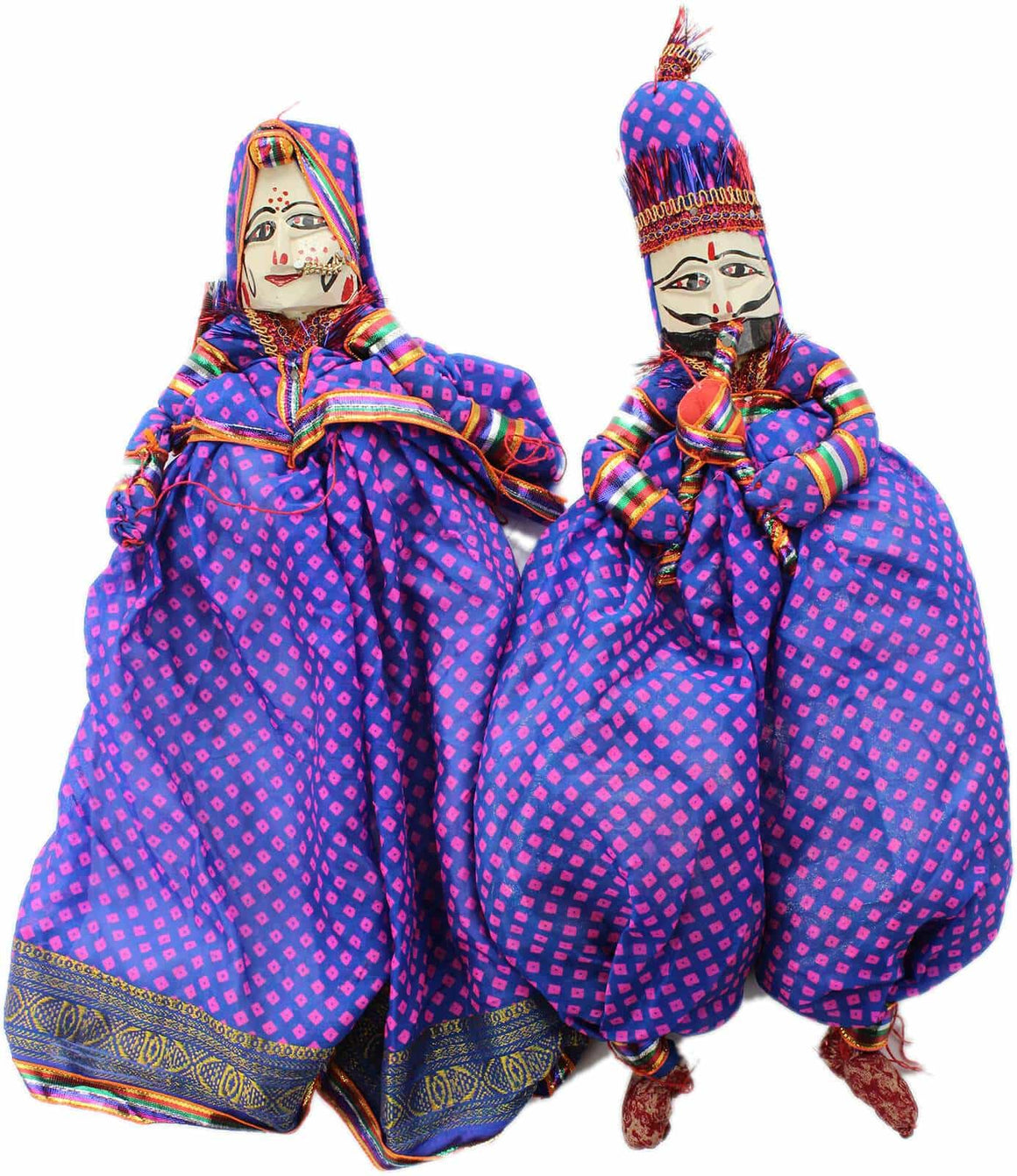 Traditional Jaipuri Silk Bandhani Kathputli Puppet Pair