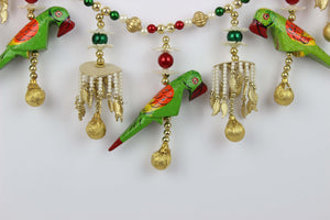 Traditional Wooden Parrot Door Hanging Toran Colorful Pearls