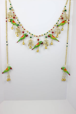 Traditional Wooden Parrot Door Hanging Toran Colorful Pearls
