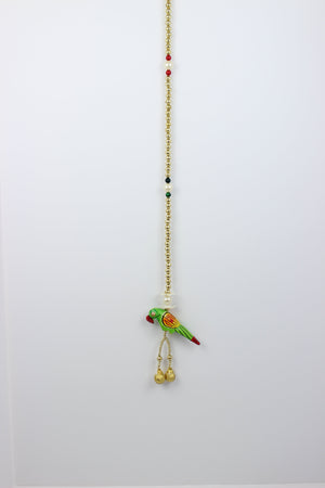 Traditional Wooden Parrot Door Hanging Toran Colorful Pearls