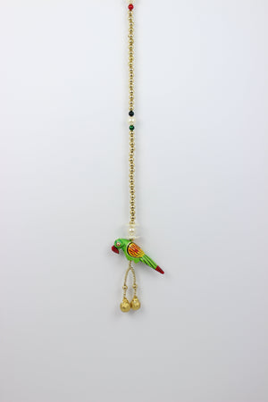Traditional Wooden Parrot Door Hanging Toran Colorful Pearls