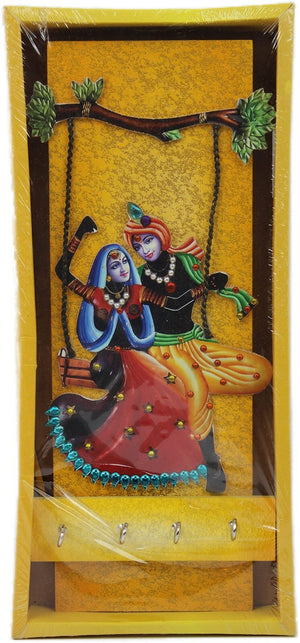 Decorative Wooden Key Stand - Swinging Radha Krishna