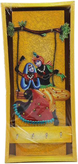 Decorative Wooden Key Stand - Swinging Radha Krishna
